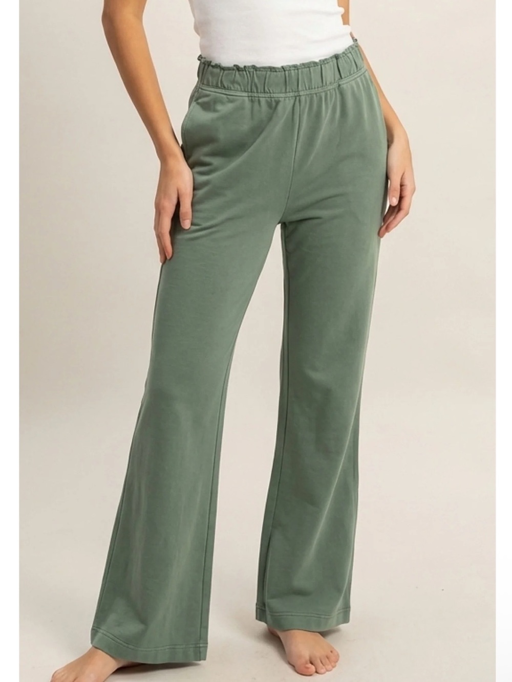 NEW Double Zero Gray Green 100% Cotton Wide Leg Flare Pants